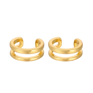 Minimalist double layer golden ear cuffs with polished C-shape metal chain design