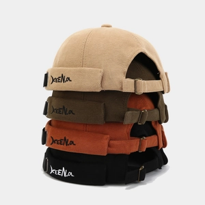 Docker hat with letter embroidery in khaki, olive, rust and black colors