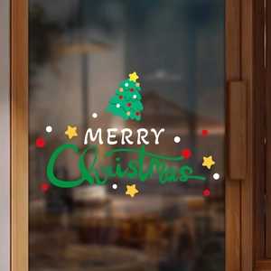 Festive Christmas tree window cling with stars and Merry Christmas text for shop decor