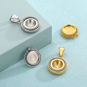 Stainless Steel Round Bezel Tray Pendant Base With Twisted Rope Border For DIY Necklace Jewelry Making Findings Accessory