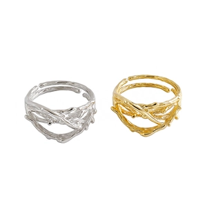 Irregular thorn textured S925 sterling silver open rings in silver and gold finish