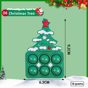 Christmas tree shaped pop-it fidget toy in green silicone with dimensions 9.2cm by 6.3cm
