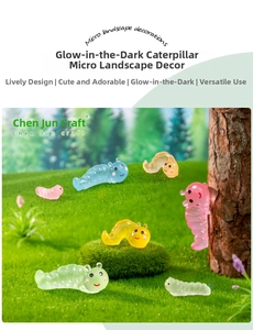 Luminous resin caterpillars in vibrant colors for DIY moss landscape and fairy garden decor