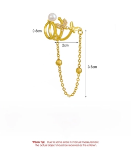Detail showing dimensions of gold butterfly ear cuff with tassel pearls and zircon