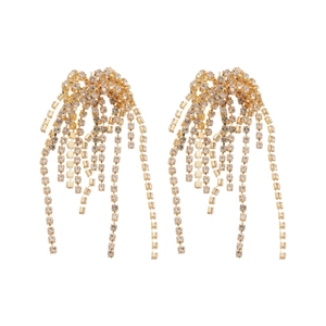 Elegant gold tassel earrings with sparkling crystals cascading in a waterfall design