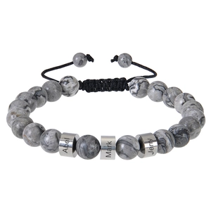 Natural Stone Bead Bracelet With Stainless Steel Cylindrical Beads Hand Woven Adjustable Rope Jewelry For Men Women