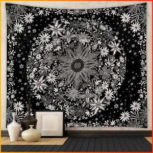 Mandala Sunflower Tapestry Polyester Wall Hanging Bohemian Floral Background Cloth For Bedroom Living Room Home Decor