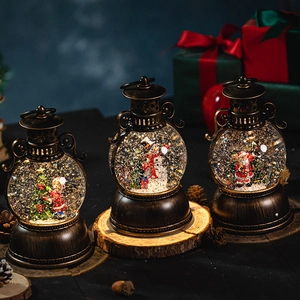 Vintage Bronze Christmas Snow Globe Lantern LED Light Music Box Automatic Falling Snow Scene Festive Holiday Gift Decor