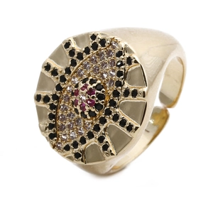 Turkish Evil Eye Ring Copper Gold Plated Colorful Zircon Micro Pave Adjustable Open Band Jewelry For Women