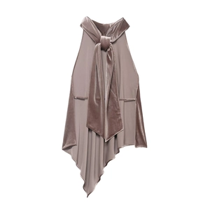 Asymmetrisches Neckholder-Top aus Samt in Staubrosa mit Bindedetail und seidigem Glanz
