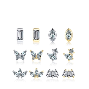 S925 sterling silver geometric stud earrings set with sparkling zircon in gold and silver