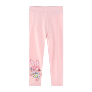 Girls Cotton Leggings Soft Elastic Pants Rabbit Patch Embroidery Middle Waist Toddler Trousers Casual
