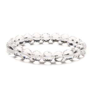 Sparkling clear faceted crystal beads bracelet with 10mm earth cut glass rounds on white background