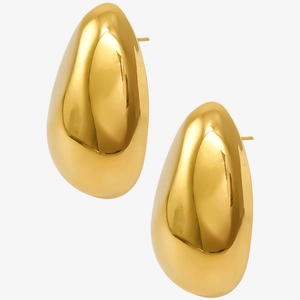 Polished 18k gold plated stainless steel teardrop earrings in a minimalist fashion design