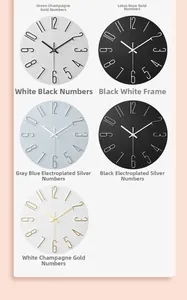 Minimalist 12-inch wall clock display showing various color dial options and textures