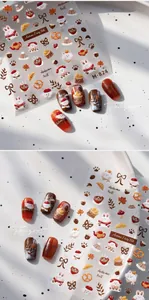 Detail of M-824 nail stickers featuring cute rabbits, maple leaves and coffee cups