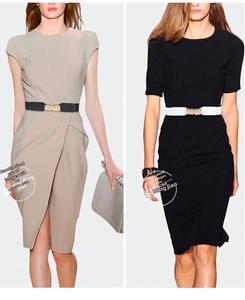 Elastic waist belt for women with wave metal buckle in black and white styles
