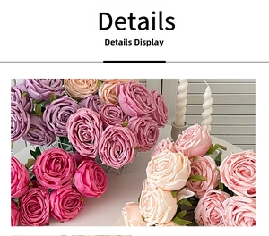 Detail shot of multicolor faux roses with realistic soft petals for home decor