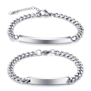 ID Bar Bracelet Stainless Steel Curb Chain Polished Jewelry For Men Women Couple