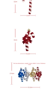 Detailed view of candy cane Christmas ornaments with glitter finish and size measurements