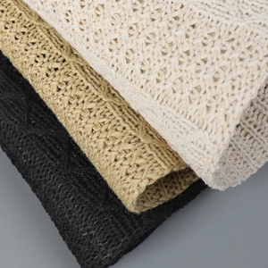 Women's hollow knit bucket hat in beige, khaki and black with breathable mesh texture