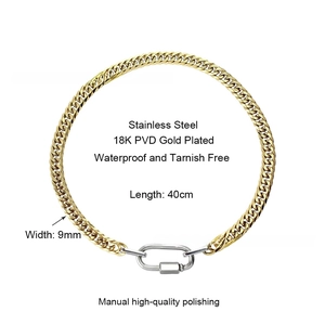 Detail of 9mm two-tone stainless steel Cuban chain with 18k gold plating and spring clasp