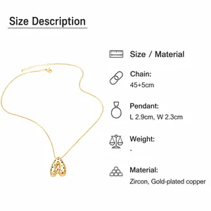 Detail view of gold letter A pendant with colorful zircons and size specifications