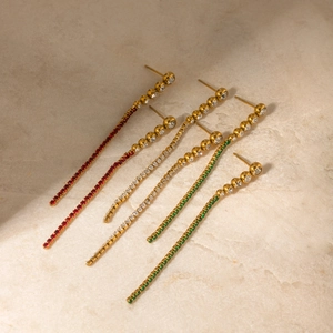 18k gold stainless steel tassel earrings with sparkling zircon stones in three colors