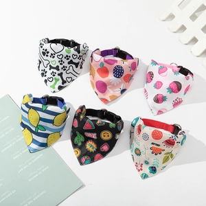 Pet Bandana Scarf Adjustable Dog Collar Triangle Bib Polyester With Buckle Metal D-Ring Floral Fruit Print Puppy Kitten