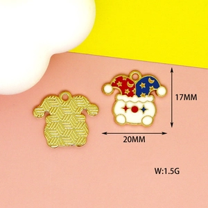 Detailed view of enamel clown hat pendant with star patterns, size 17mm x 20mm