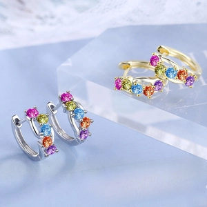 Fashion colorful gemstone hoop earrings in gold and silver finishes for women