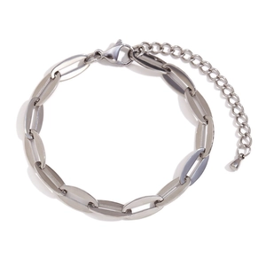 Bracelet chaîne à longs maillons en acier inoxydable argenté poli avec fermoir mousqueton