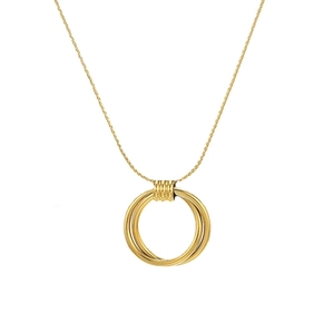 Minimalistische goldene Titanhalskette mit drei ineinandergreifenden Ringen an feiner Kette