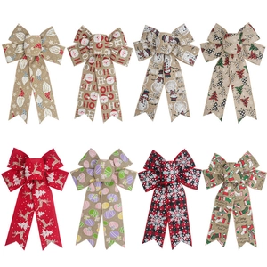 Christmas Decorative Bows Faux Linen Burlap Large Ribbon For Christmas Tree Wreath Farmhouse Rustic Holiday Hanging Decor