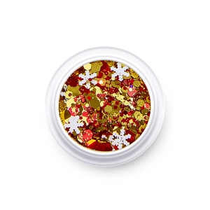 Christmas nail art glitter set with red gold hexagons and white snowflake sequins in pot