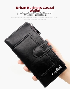 Detail view of the multi-functional faux leather long wallet with secure card slots