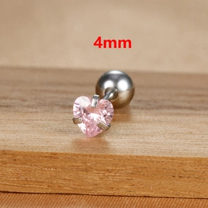 Detail view of a 4mm pink heart cubic zirconia stud earring with screw-back in silver
