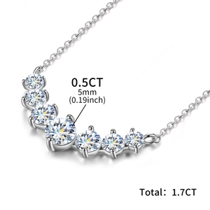 Elegant 925 sterling silver necklace with seven 0.5ct moissanite stones totaling 1.7ct