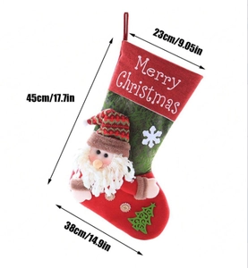Detail showing 45cm 3D Santa Claus Christmas stocking with Merry Christmas text embroidery