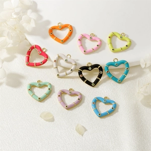 DIY Copper Gold Plated Heart Round Enamel Charms Micro Inlaid Zircon Candy Color Macaron Pendants Jewelry Making Accessory