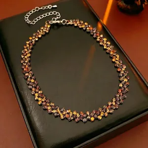 Exquisite double-row gradient crystal square choker necklace with adjustable chain and clasp