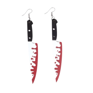 Halloween bloody chef knife earrings in acrylic with red splatter design for women