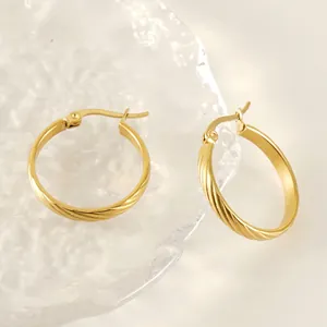 Twisted Hoop Earrings 18K Gold Plated Stainless Steel Spiral Texture Snap Closure Retro Elegant Fashion Jewelry For Women