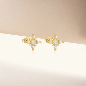 Detailed macro view of S925 sterling silver stamp on opal starburst earrings