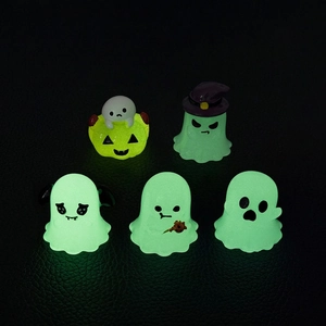 Glow in the dark Halloween resin ghost figurines set with witch hat and pumpkin shapes