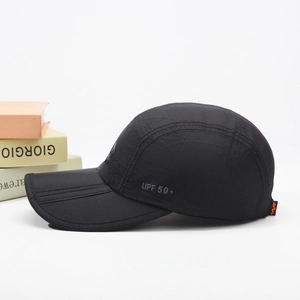 Black foldable mesh sun hat with UPF 50+ protection for outdoor sports and hiking