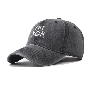 Vintage Washed Cotton Baseball Cap Cat Mom Embroidery Adjustable Distressed Retro Casual Sun Hat For Women Men