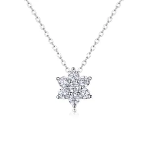 925 Sterling Silver Snowflake Pendant Necklace For Women Moissanite Inlaid Fashion Clavicle Chain Jewelry Gift