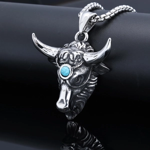 Collier Pendentif Tête De Taureau Avec Turquoise Acier Inoxydable Bijoux Ethniques Gothiques Punk Rétro Pour Hommes