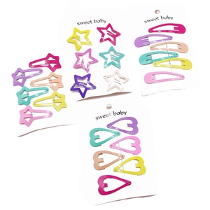 Colorful star and heart shape metal hair clips set in sweet candy paint finish